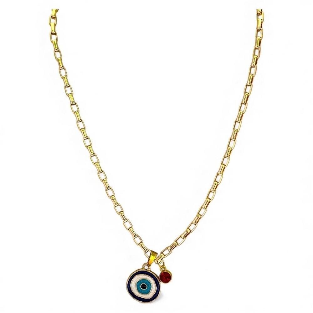 Chic GoldPlated Evil Eye Pendant with Cz Red Charm Goldfilled Necklace - Picture 3 of 3